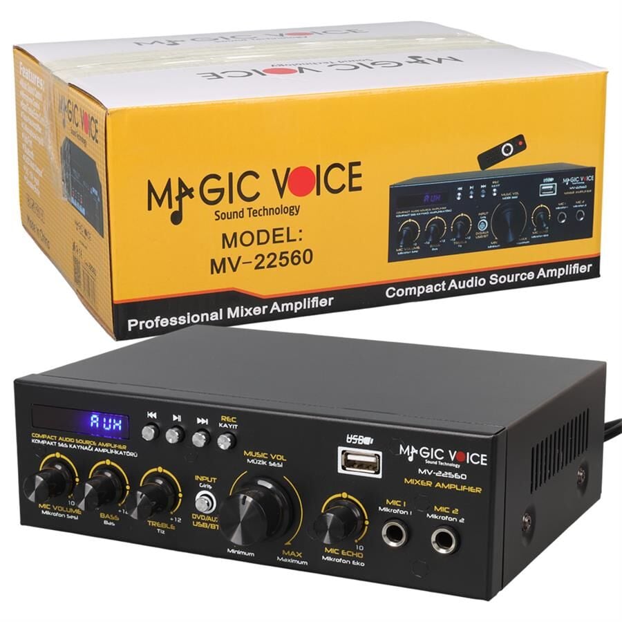 Magicvoice Mv-22560 2x20 Watt 4-8 Ohm Usb Sd Kart Girişli Amfi Bluetooth Mikrofon Girişli Trafosuz Mini Anfi Amplifikatör