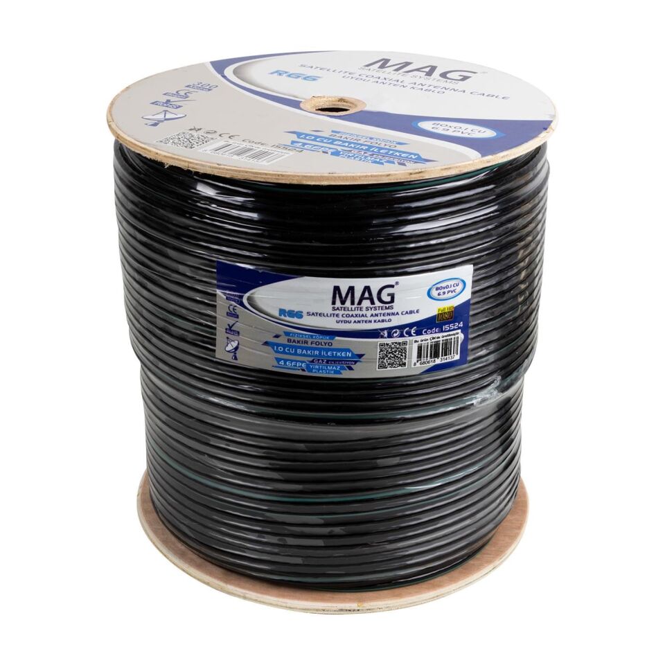 Mag RG6-U6 Cu-Cu Bakır Yeşil Anten Kablo 300 Mt