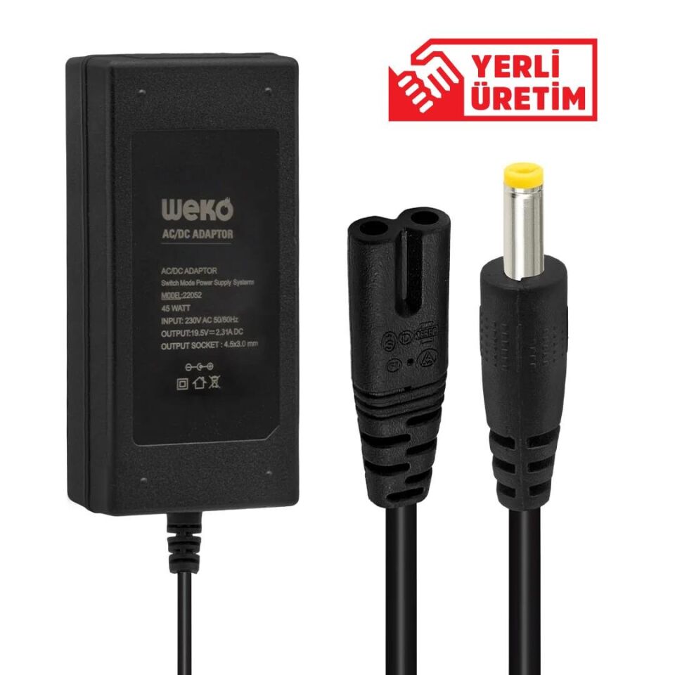 Ayt Weko 19.5 Volt 2.31 Amper 4.5 x 3.0 Mm Uçlu Notebook Adaptör Yerli Üretim Laptop Adaptörü