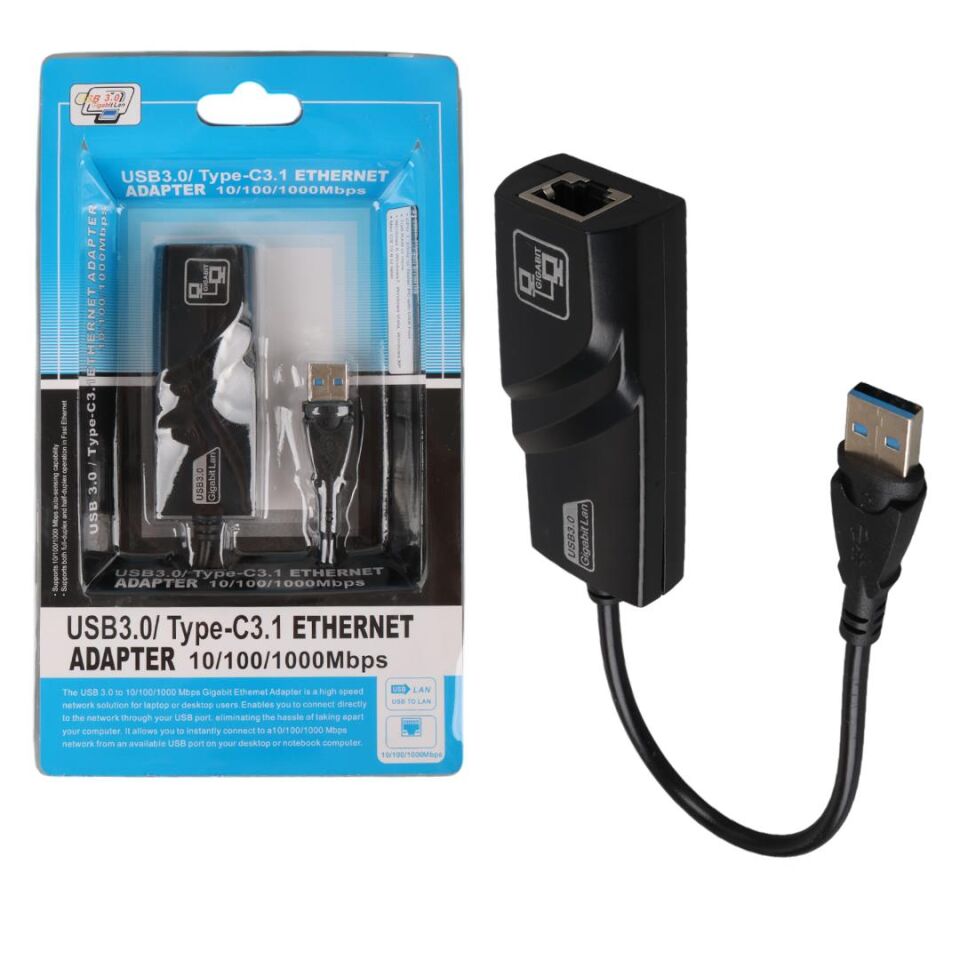 Powermaster PM-3851 Gigabit USB 3.0 Kablosuz Adaptör Usb Girişini Ethernet Soketine İnternet Girşine Çevirici