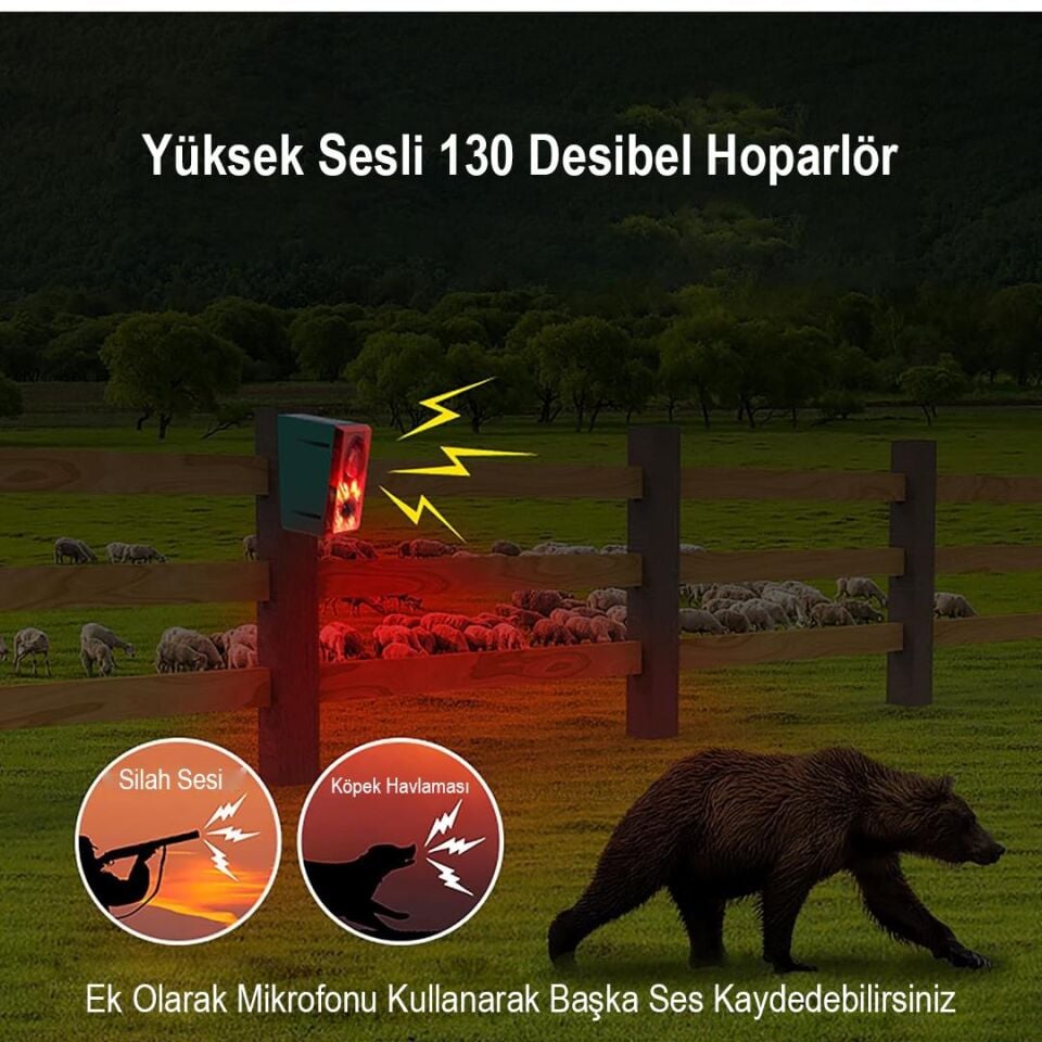 Ayt Powermaster Yüksek Sesli Vahşi Hayvan Kovucu Alarm Cihazı 130dB Şarjlı Solar Güneş Enerji Panelli Hareket Sensörlü