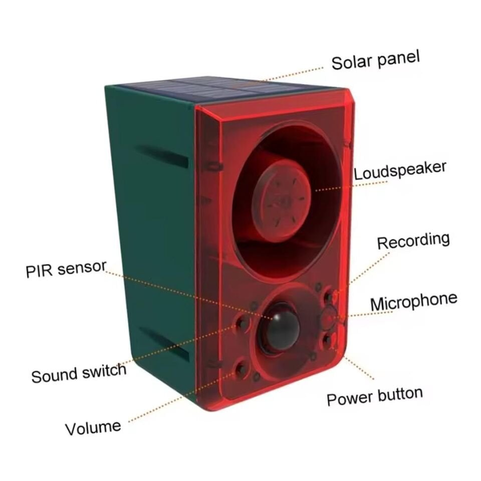 Ayt Powermaster Yüksek Sesli Vahşi Hayvan Kovucu Alarm Cihazı 130dB Şarjlı Solar Güneş Enerji Panelli Hareket Sensörlü