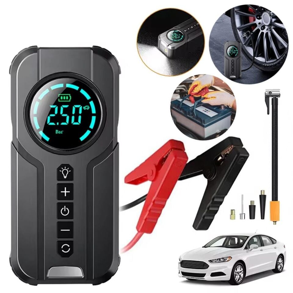 Buwei BW-29879 Powerbank Araç Akü Şarj Lastik Hava Kompresörü Şişirici Taşınabilir Dijital Kablosuz El Feneri