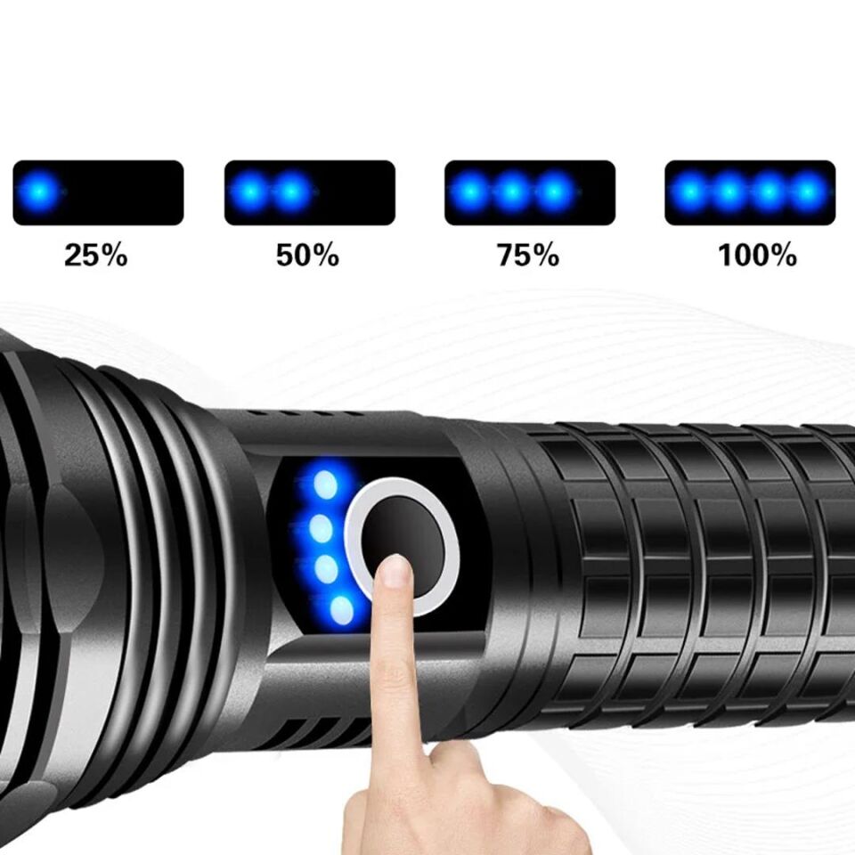 Ayt Powermaster Relax-30 P50 Uzun Menzilli 1 Km Su Geçirmez Zoomlu Flash Özellikli Şarjlı Metal Kasa Profesyonel El Feneri