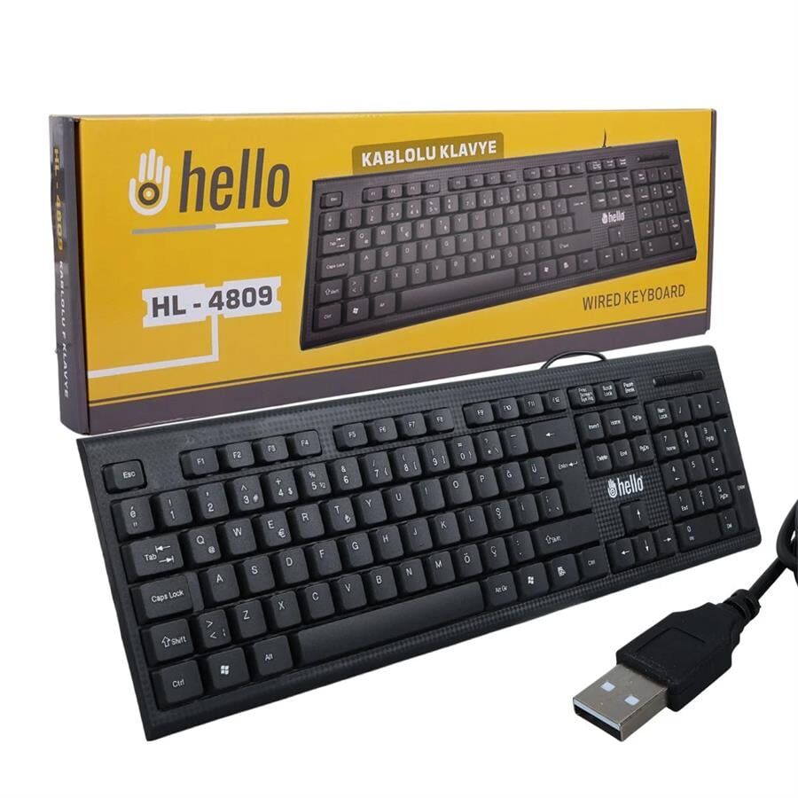 Ayt Hello HL-4809 Siyah Usb Kablolu Standart Türkçe Q Klavye Pc Bilgisayar Klavyesi