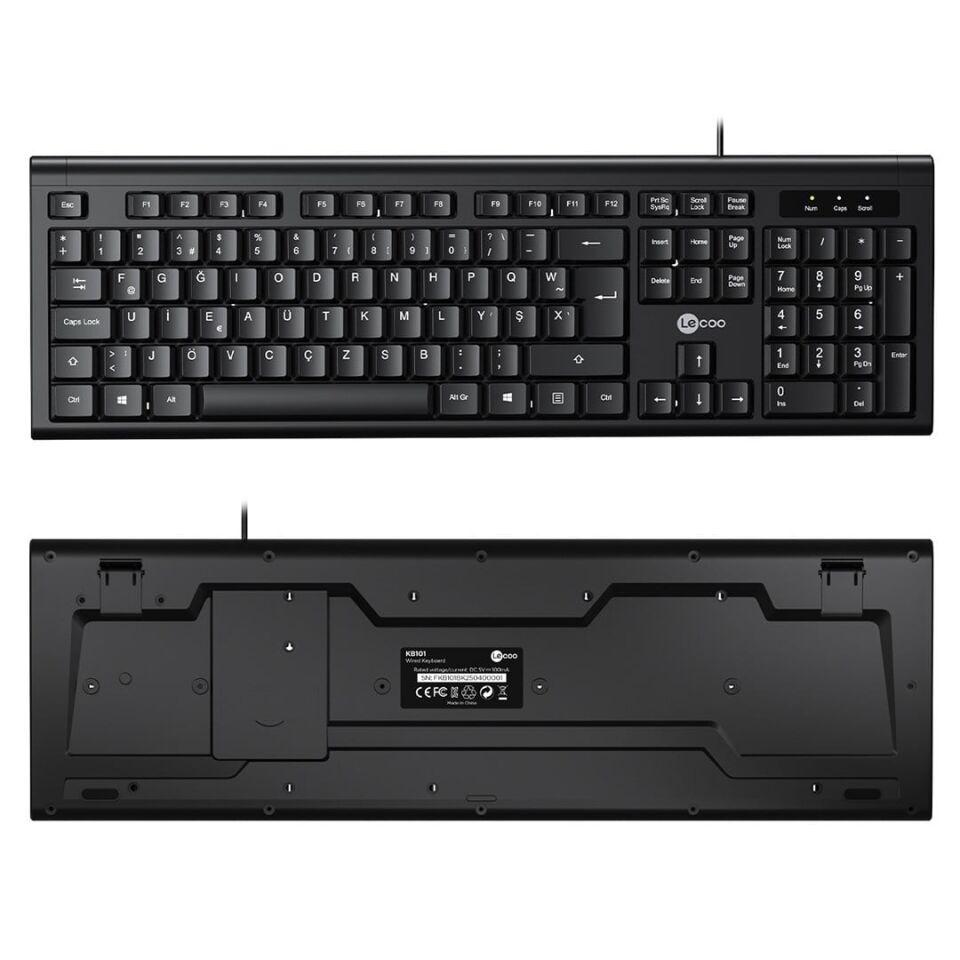 Lenovo Lecoo KB101 USB Kablolu Siyah Türkçe F Klavye (Numpadli)