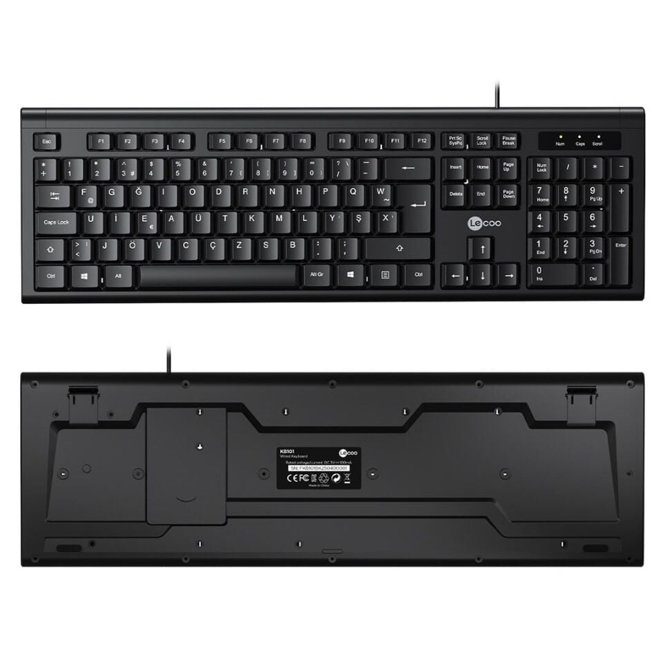 Lenovo Lecoo KB101 USB Kablolu Siyah Türkçe F Klavye (Numpadli)