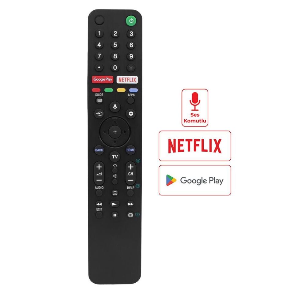 Weko Kl Sony RMF-TX500P Sesli Kumanda Ses Komutlu LCD LED Tv Kumandası Netflix Google Play Tuşlu