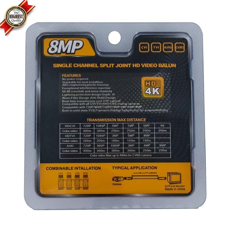 Ayt Powermaster 8MP 1080P 2KV 250-400 Metre HD-TVI-CVI-AHD-CVBS HD Video Balun PM-3889