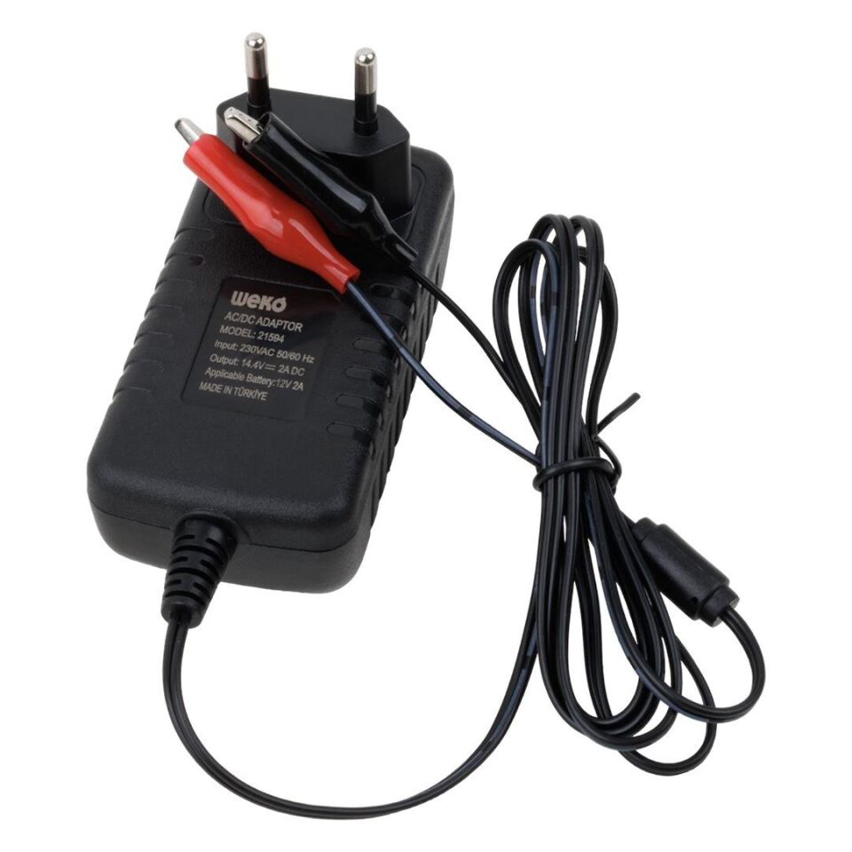 Weko 14.4 Volt 2 Amper Kırmızı Yeşil Ledli Yerli Üretim Krokodil Uçlu Akü Şarj Cihazı Aleti 14.4V-2A