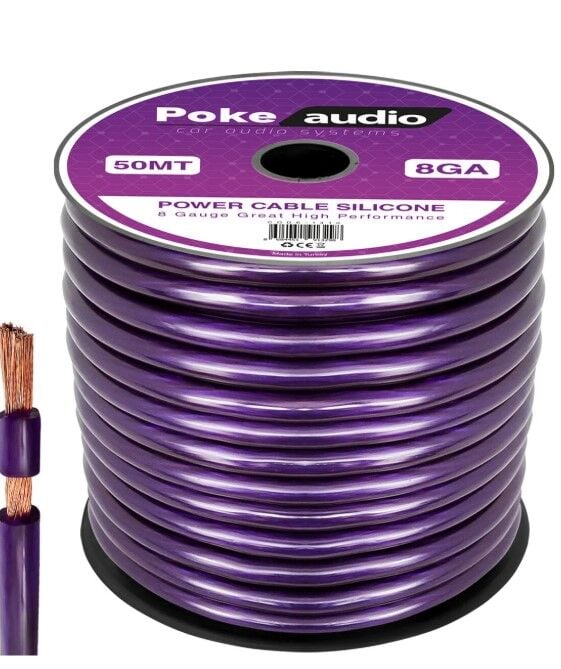 Poke PK-1410 8GA 50 Metre Silikon İzoleli Profesyonel Oto Amfi Güç Kablosu