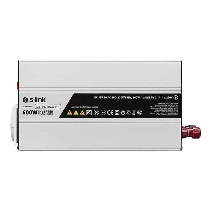 S-Link SL-600W Dc 12 Volt Ac 220 Volt Çevirici Dönüştürücü 600 Watt İnverter 12V-220V