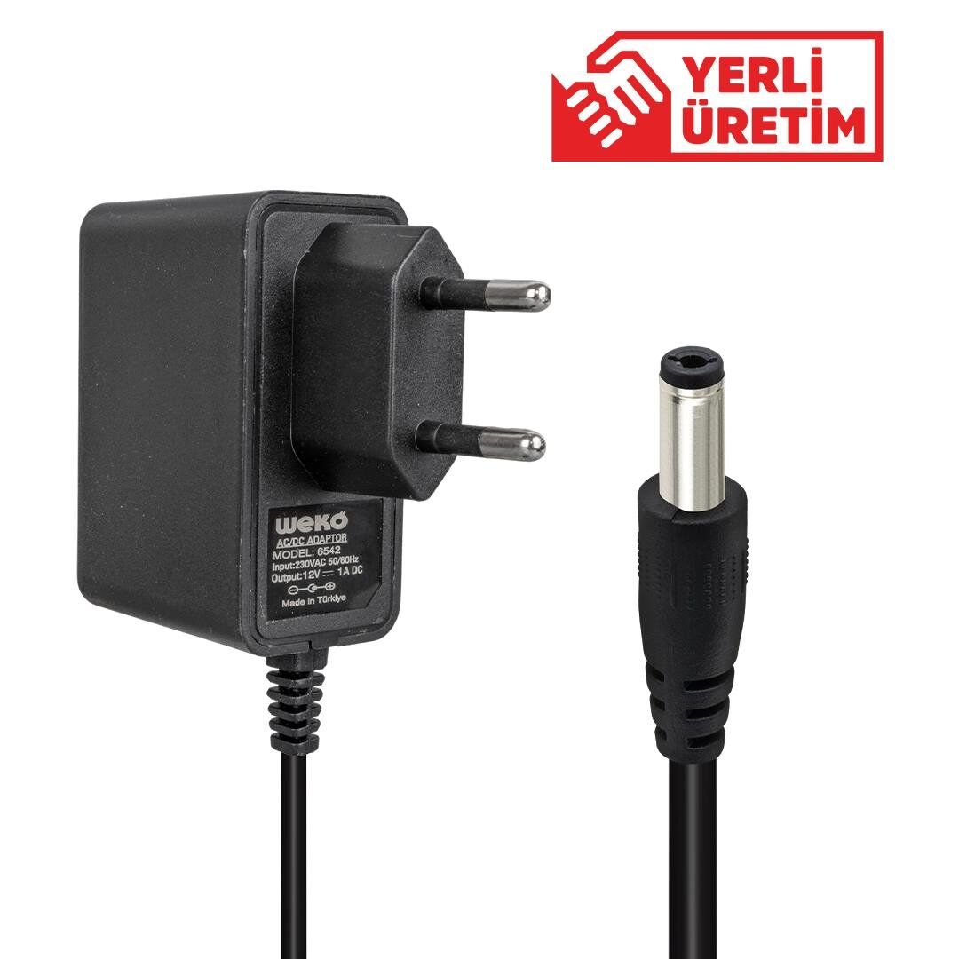 Weko 12 Volt 1 Amper 10 Watt Priz Tipi Adaptör 5.5x2.5 Uçlu Güvenlik Kamerası Led Şarjlı El Aletleri Adaptörü