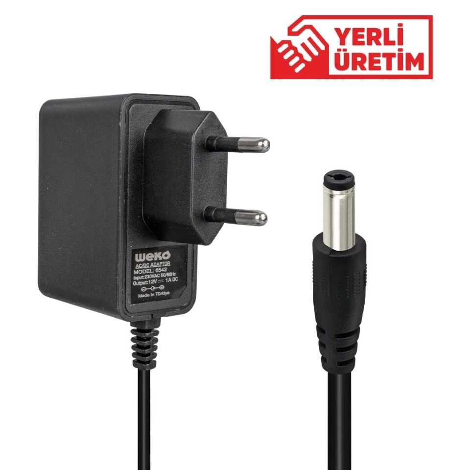 Weko 12 Volt 1 Amper 10 Watt Priz Tipi Adaptör 5.5x2.5 Uçlu Güvenlik Kamerası Led Şarjlı El Aletleri Adaptörü