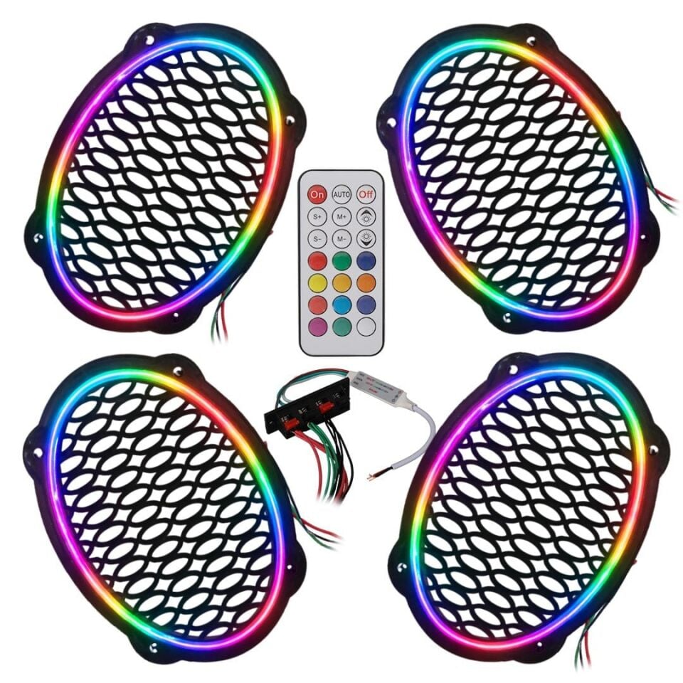 Poke PK-5653 4 Adet Oval Oto Hoparlör Kapağı Kumandalı Pixel Ledli RGB Animasyonlu Kapak