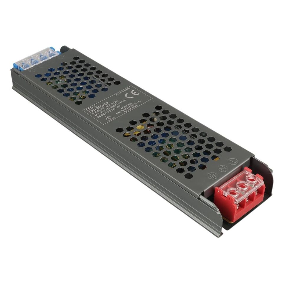 Ayt Ledx ALN-M1225 12 Volt 25 Amper 210x25x18mm Ultra Slim Metal Kasa Adaptör Şerit Led Adaptörü