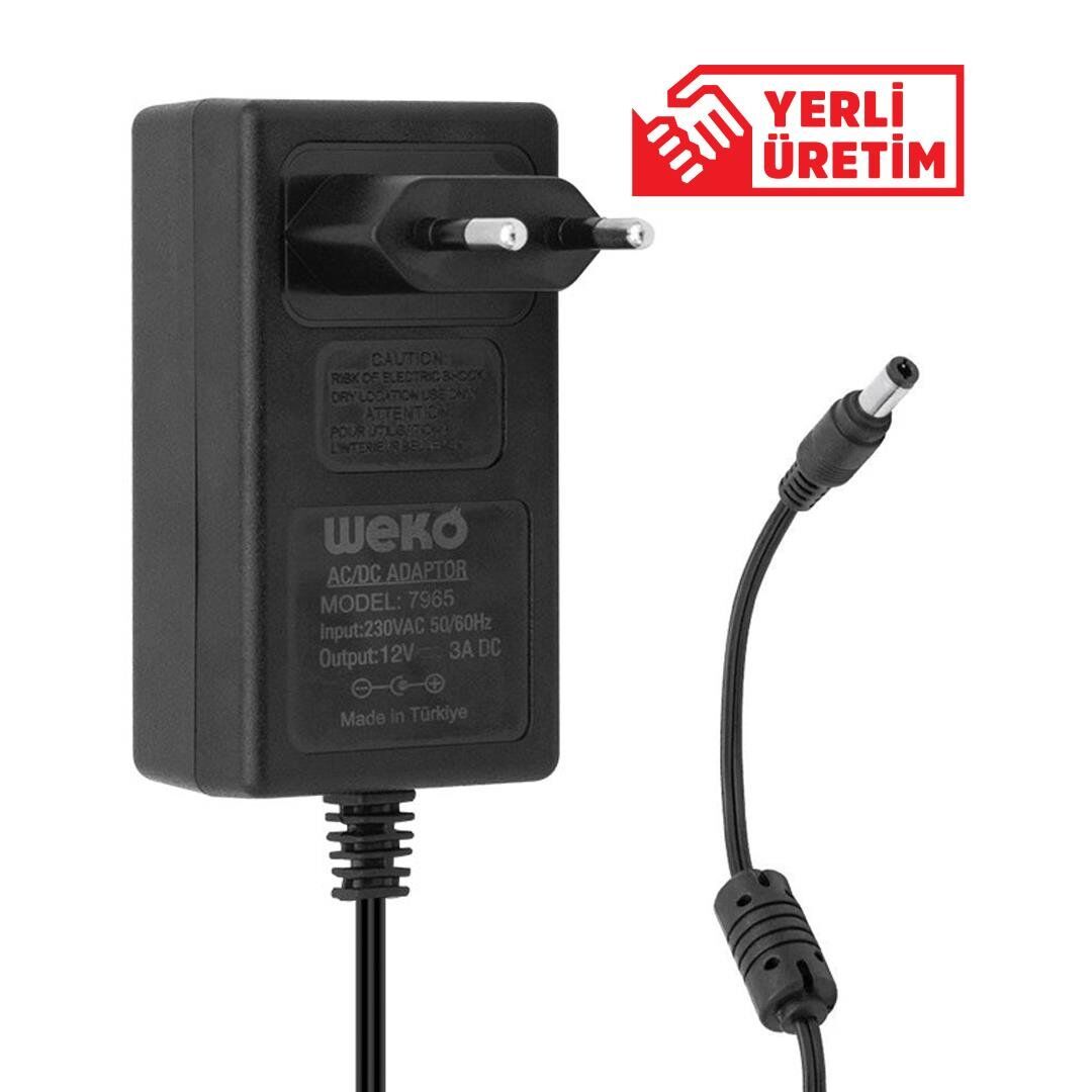 Ayt Weko 12 Volt 3 Amper 36 Watt 5.5 2.5 Uçlu Plastik Kasa Priz Tip Adaptör Yerli Üretim