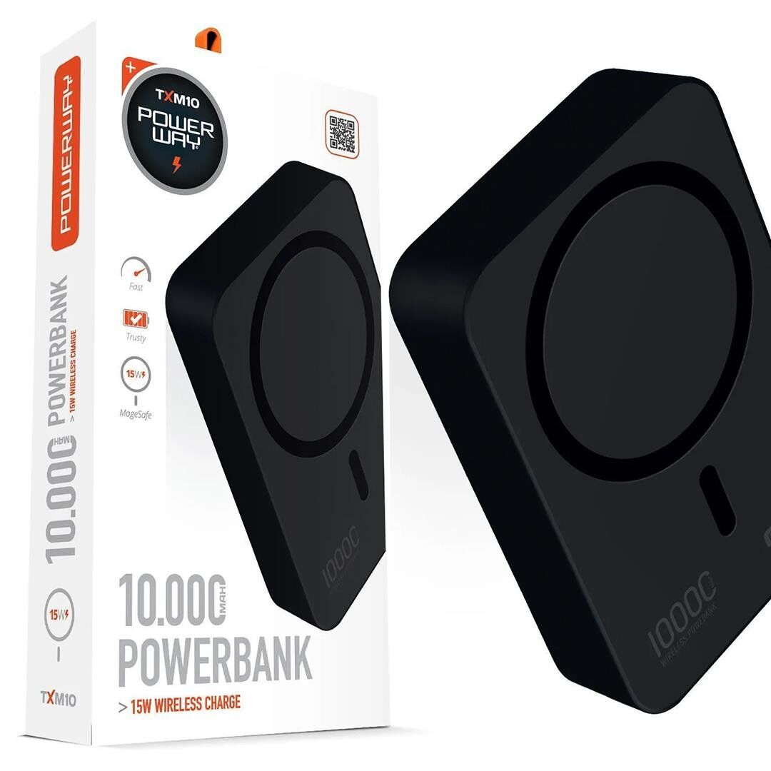 Powerway 10.000Mah PD15W Magsafe Kablosuz Wireless Taşınabilir Şarj Cihazı Siyah Powerbank TXM10