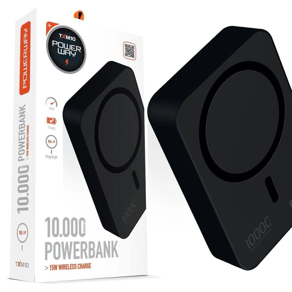 Powerway 10.000Mah PD15W Magsafe Kablosuz Wireless Taşınabilir Şarj Cihazı Siyah Powerbank TXM10