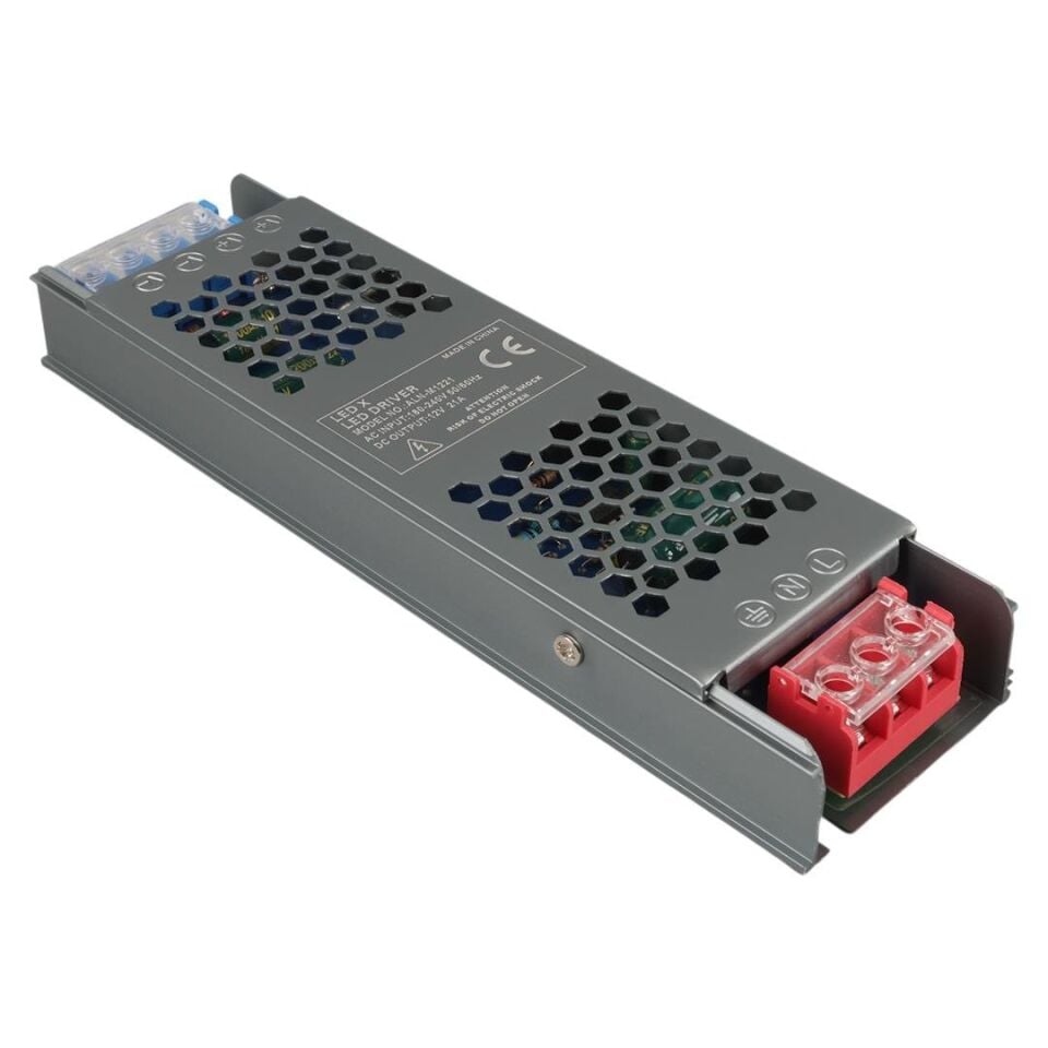 Ayt Ledx ALN-M1221 12 Volt 21 Amper 180x25x12mm Ultra Slim Metal Kasa Adaptör Şerit Led Kamera Adaptörü