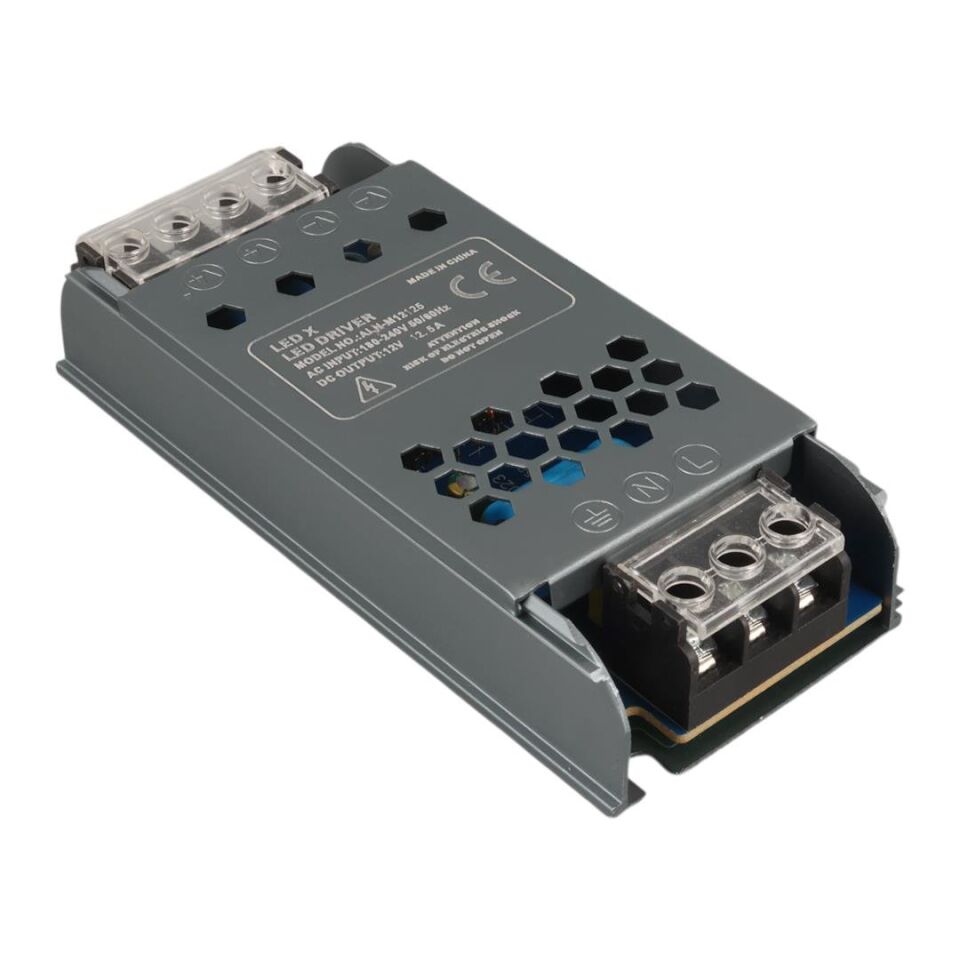 Ayt Ledx ALN-M12125 12 Volt 12.5 Amper 57x24x12mm Ultra Slim Metal Kasa Adaptör Şerit Led Kamera Adaptörü