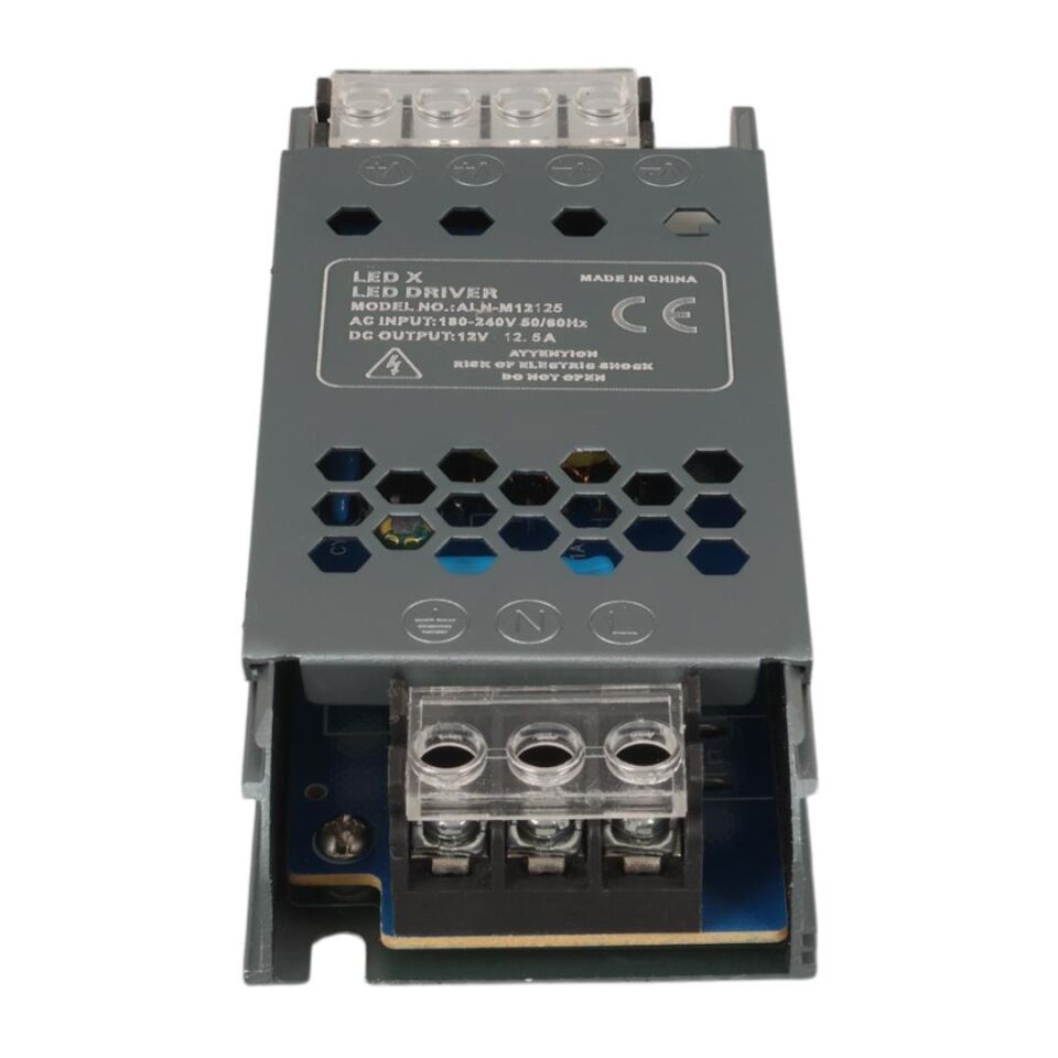 Ayt Ledx ALN-M12125 12 Volt 12.5 Amper 57x24x12mm Ultra Slim Metal Kasa Adaptör Şerit Led Kamera Adaptörü