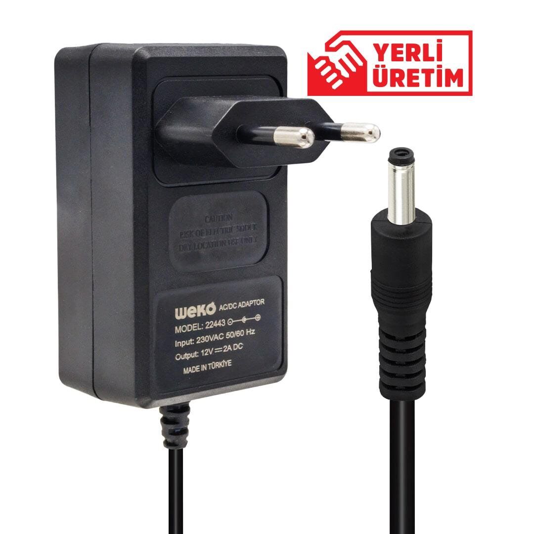 Weko 12 Volt 2 Amper 2.5 0.7 Uçlu Yerli Üretim Plastik Kasa Priz Tipi Adaptör İnce Uç 12V-2A