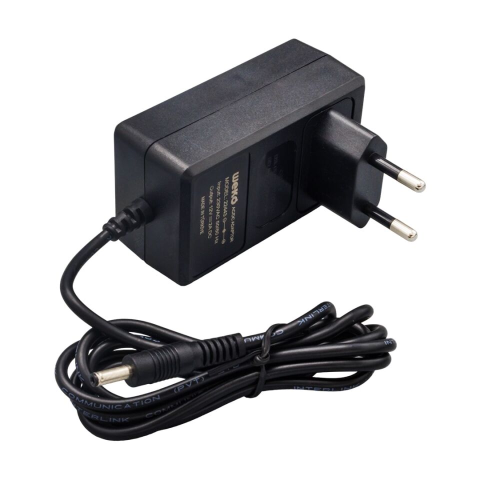 Weko 12 Volt 2 Amper 2.5 0.7 Uçlu Yerli Üretim Plastik Kasa Priz Tipi Adaptör İnce Uç 12V-2A