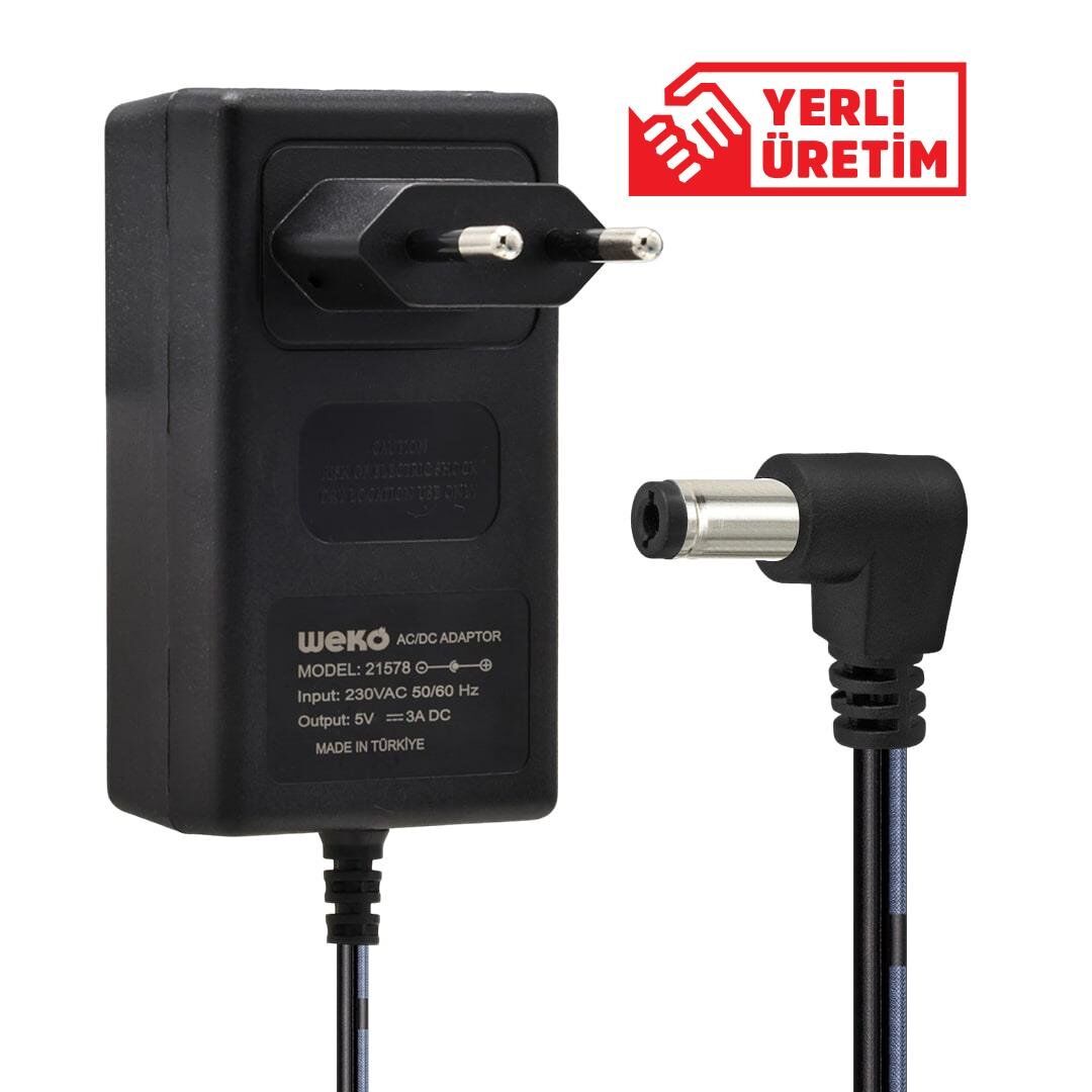 Ayt Weko 5 Volt 3 Amper 5.5x2.5 Uçlu Yerli Üretim Plastik Kasa Priz Tipi Adaptör Şarj Cihazı Aleti
