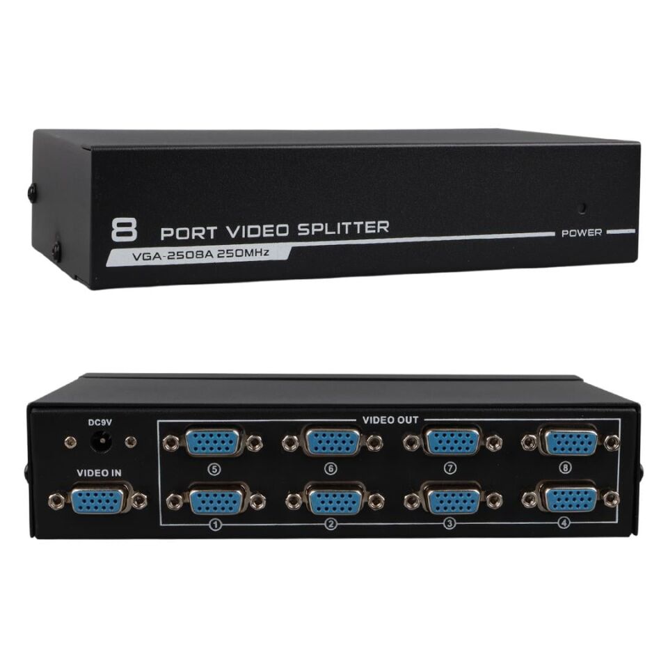 Powermaster 8 Port VGA Çoğaltıcı 250 Mhz Splitter Vga Görüntü Çoklayıcı