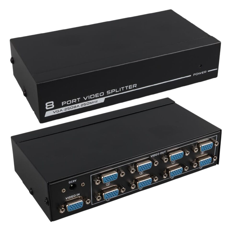 Powermaster 8 Port VGA Çoğaltıcı 250 Mhz Splitter Vga Görüntü Çoklayıcı