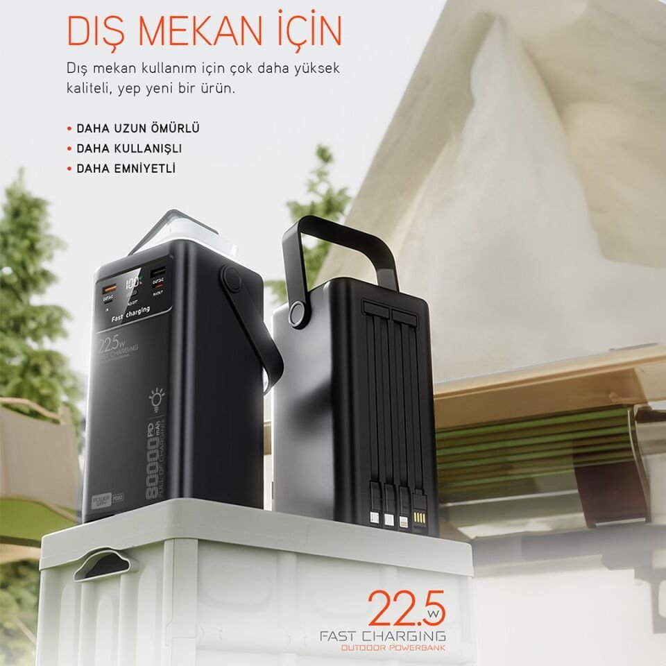 Powerway PD80 80.000Mah 22.5W PD & QC 3.0 Hızlı Şarj Destekli Dijital Göstergeli Powerbank