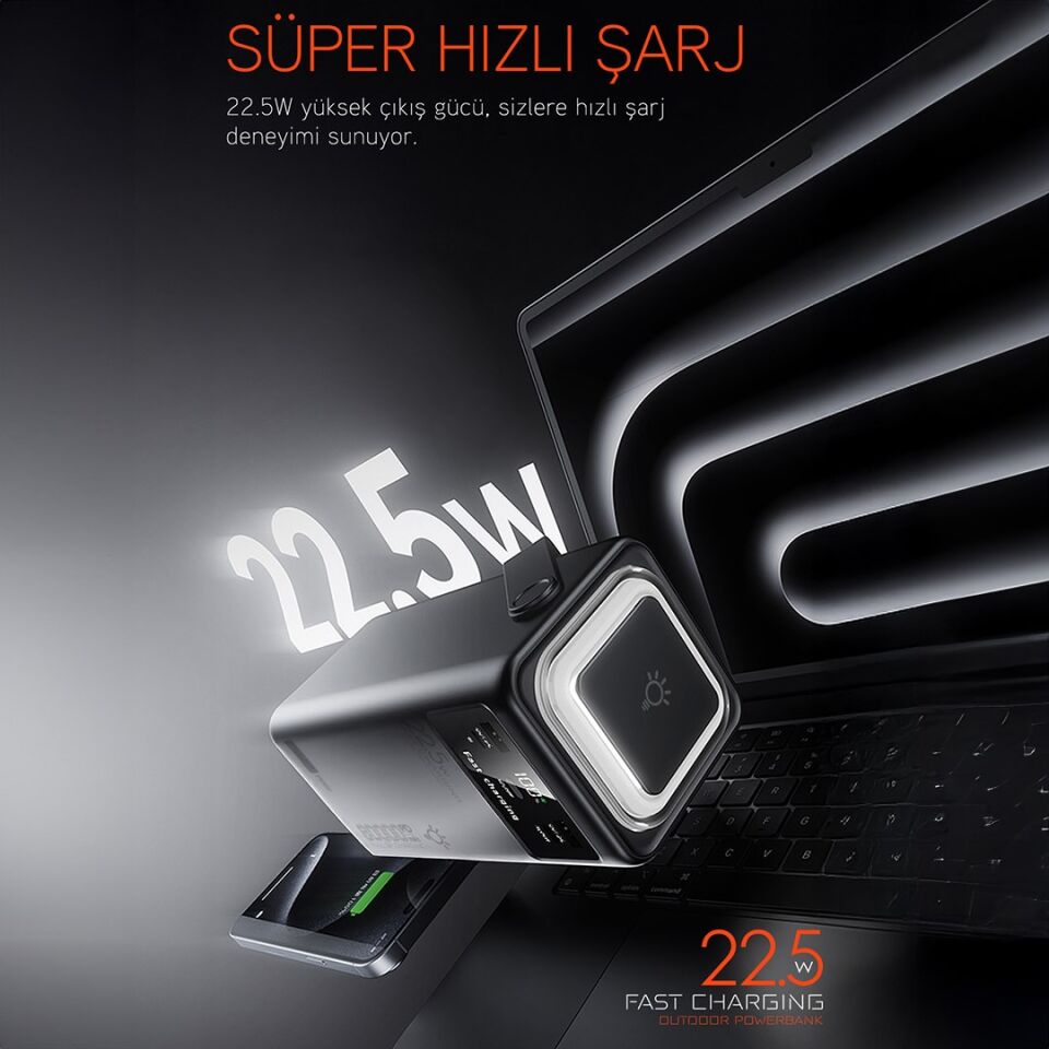 Powerway PD80 80.000Mah 22.5W PD & QC 3.0 Hızlı Şarj Destekli Dijital Göstergeli Powerbank