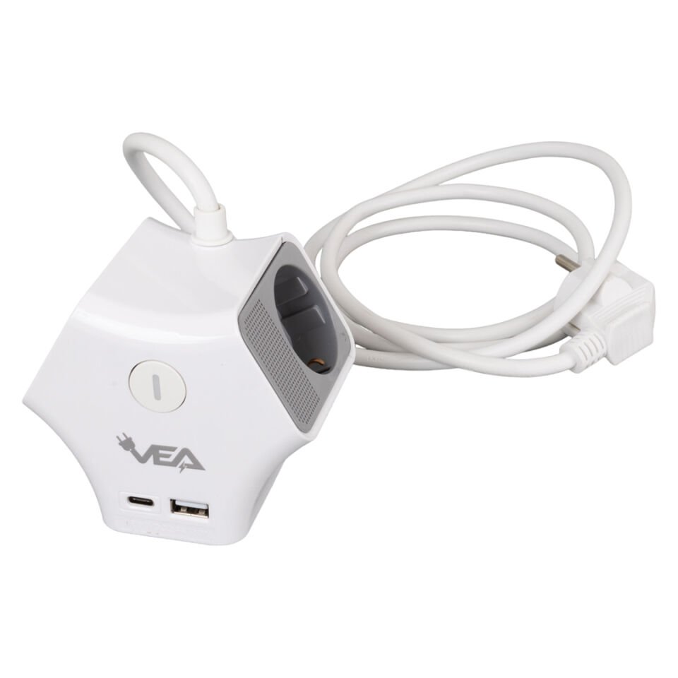 VEA VE-G903YC 3 Lü Priz Usb li Type-c Girişli Çoklu Priz 1.5 Metre Kablolu Uzatma Kablosu 3860 Watt 16 Amper
