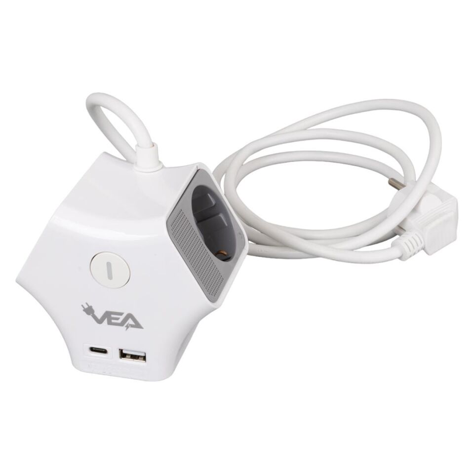 VEA VE-G903YC 3 Lü Priz Usb li Type-c Girişli Çoklu Priz 1.5 Metre Kablolu Uzatma Kablosu 3860 Watt 16 Amper