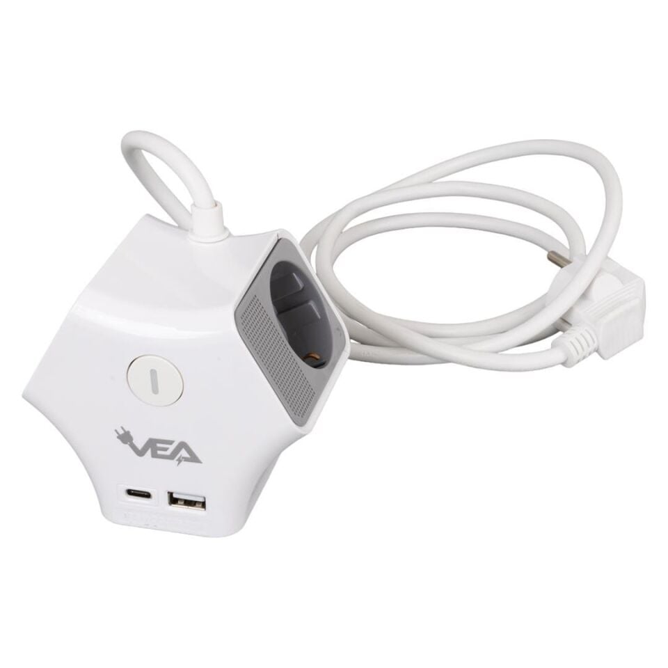VEA VE-G903YC 3 Lü Priz Usb li Type-c Girişli Çoklu Priz 1.5 Metre Kablolu Uzatma Kablosu 3860 Watt 16 Amper