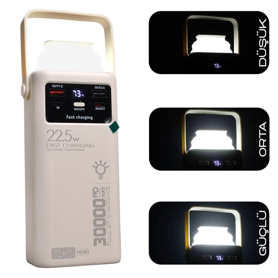Powerway PD30 30.000Mah 22.5W PD & QC 3.0 Hızlı Şarj Destekli Dijital Göstergeli Powerbank