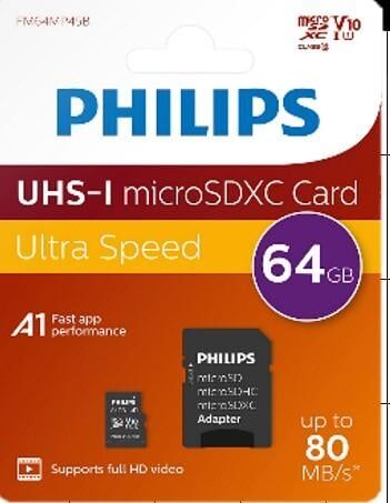 Philips FM64MP45B/00 64GB Class10 UHS-I U1 TF Adaptörlü Micro SDXC Hafıza Kartı
