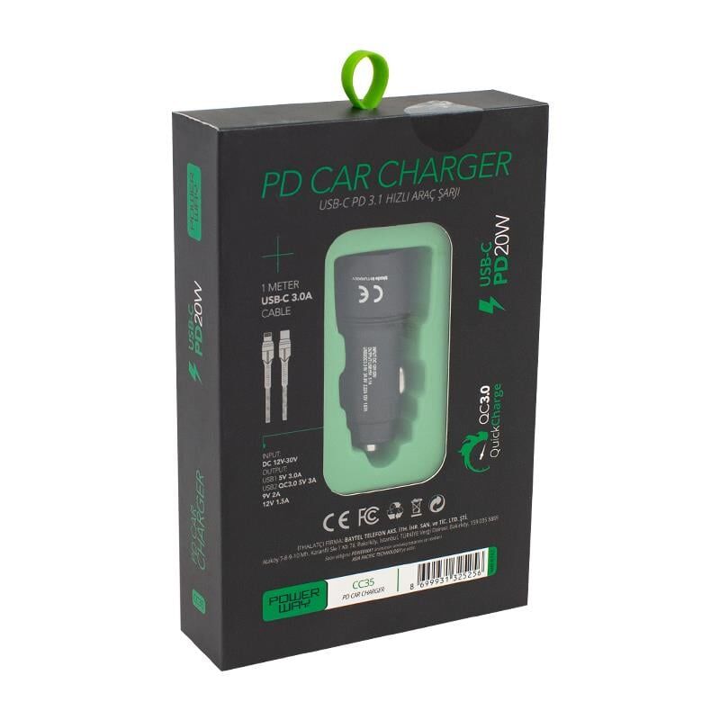Powerway CC35 Yeni Nesil USB-C iPhone To Type-C Araç Şarj Seti PD18W Oto Çakmaklık Şarj Soketi Araç İçin