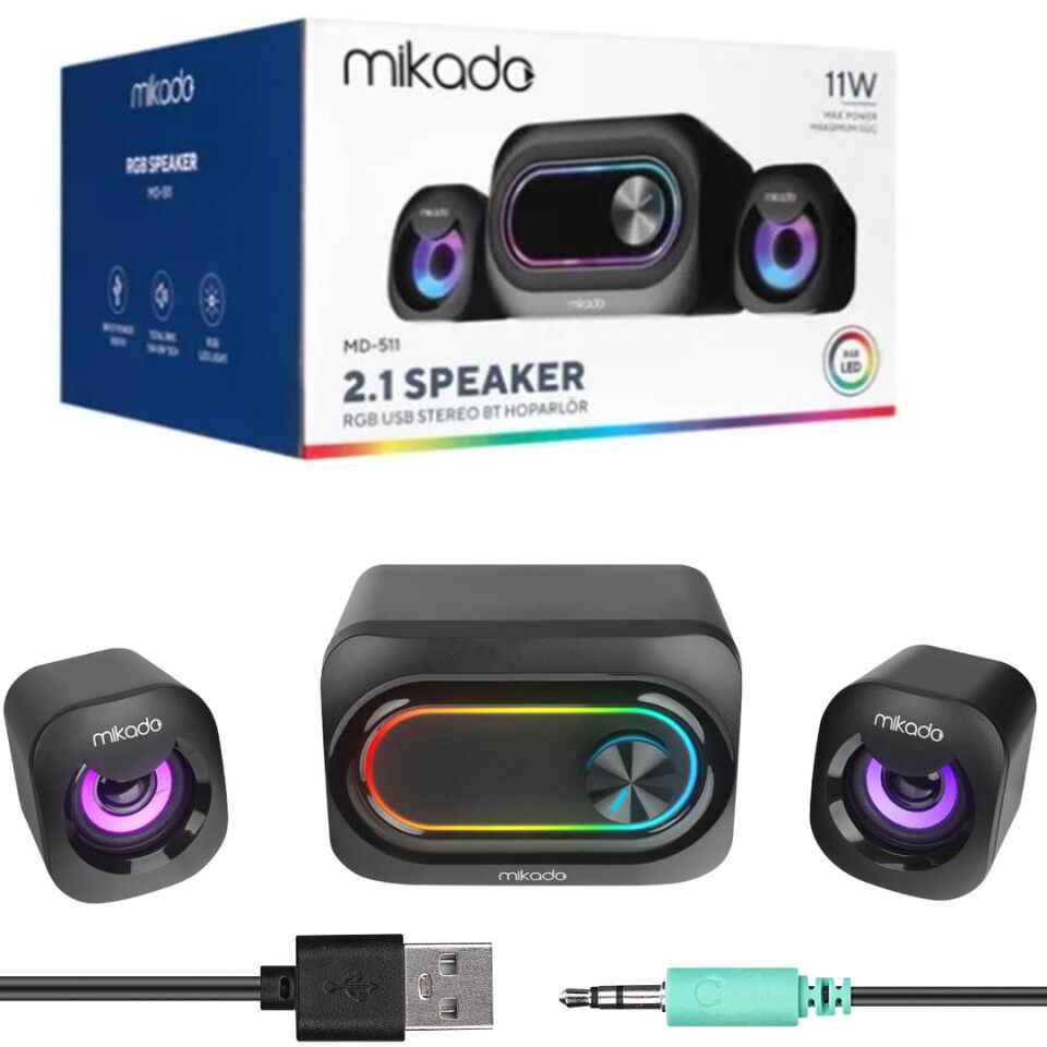 Mikado MD-511 5W+3W×2 USB RGB Ledli 2+1 Gaming Speaker Hoparlör Pc Bilgisayar Hoparlörü Ses Sistemi