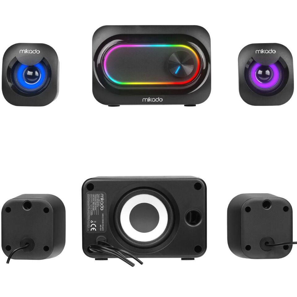 Mikado MD-511 5W+3W×2 USB RGB Ledli 2+1 Gaming Speaker Hoparlör Pc Bilgisayar Hoparlörü Ses Sistemi