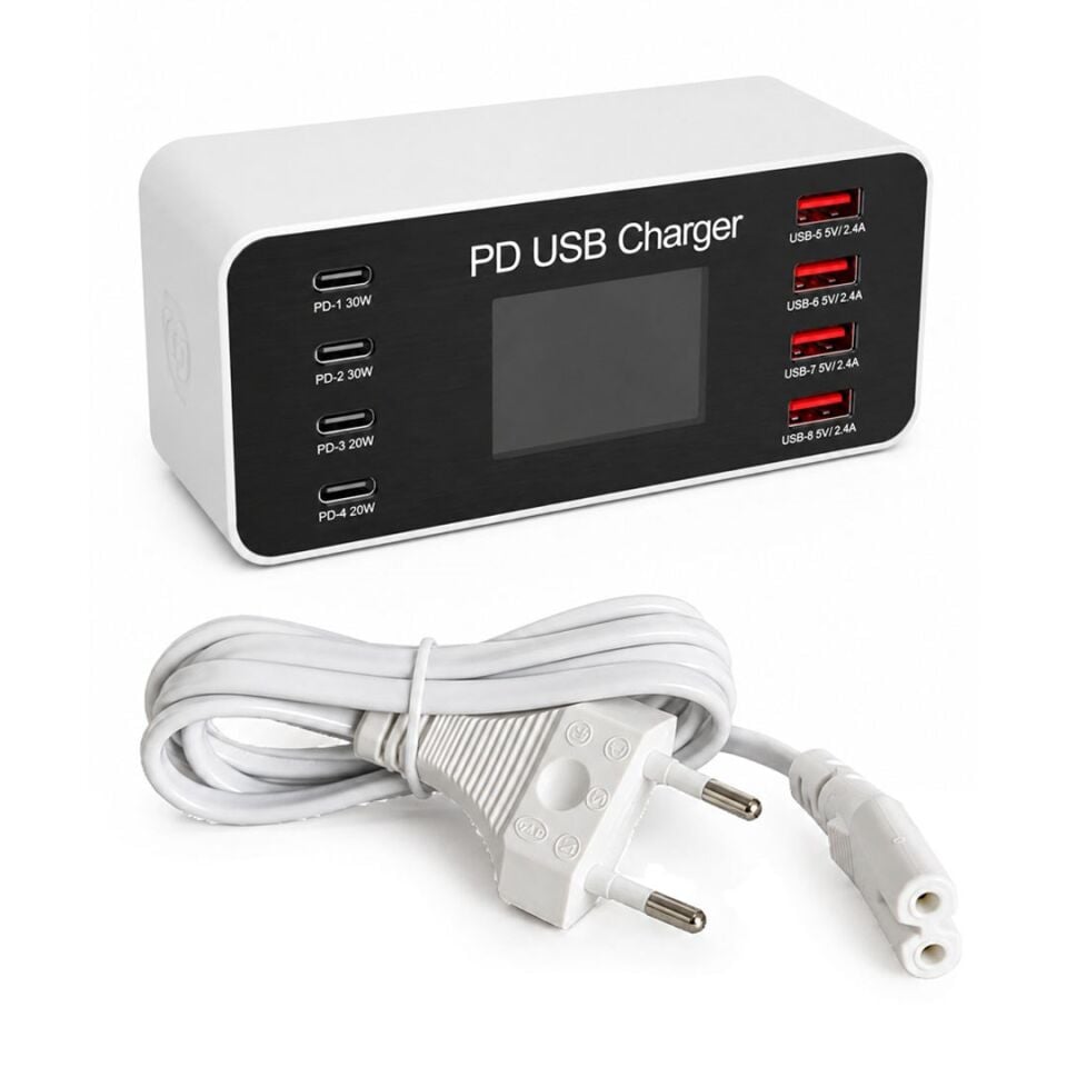 Powermaster PM-26056 8 Port USB+PD Şarj İstasyonu (4 USB+ 4 PD)