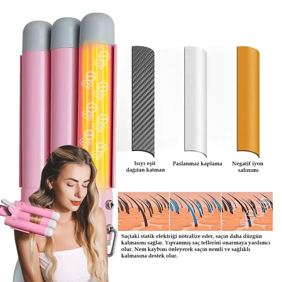 Premio T-0042 Triple Su Dalgası Profesyonel Saç Şekillendirici Maşası