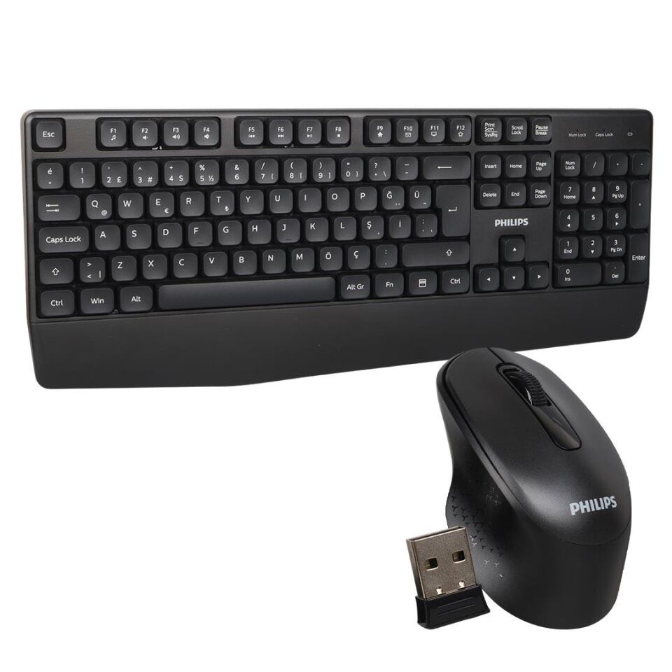 Philips SPT6348B USB Kablosuz Ofis Tipi Siyah Numpadli Türkçe Q Klavye Mouse Seti