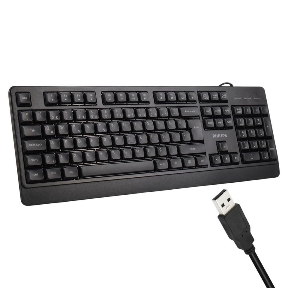 Philips SPK6247B USB 1.2 Metre Kablolu Klasik Siyah Numpadli Türkçe Q Klavye