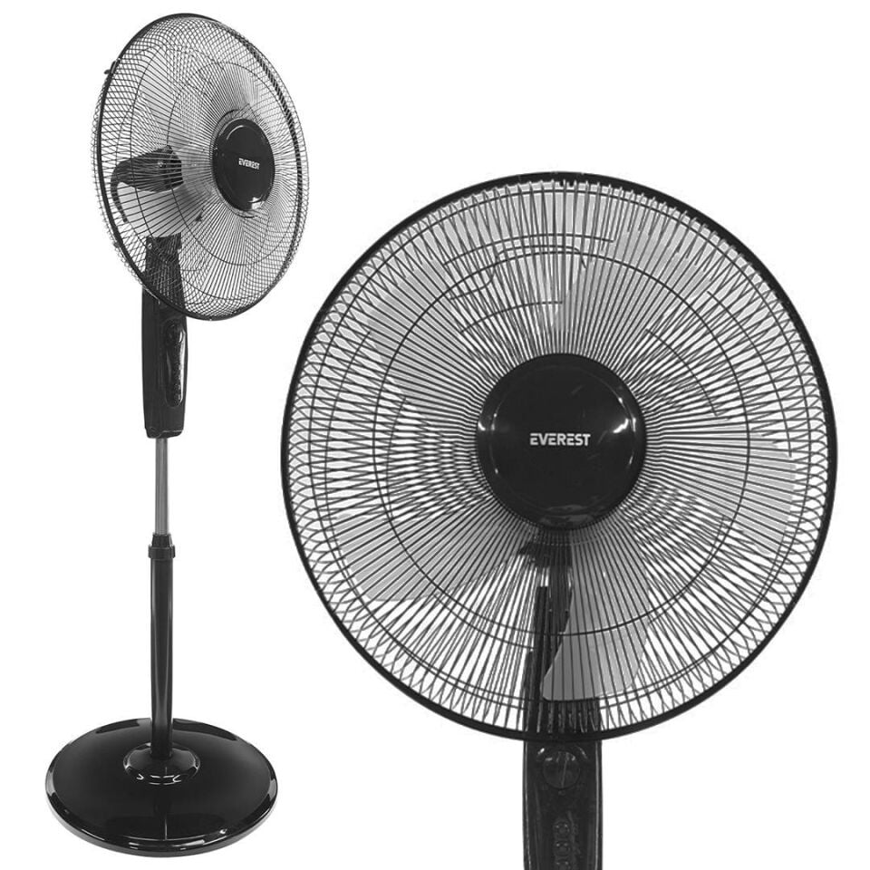 Everest FAN11 Cool Air 16 İnç 45 Watt 5 Pervaneli 3 Kademe 1200RPM Zaman Ayarlı Vantilatör Siyah