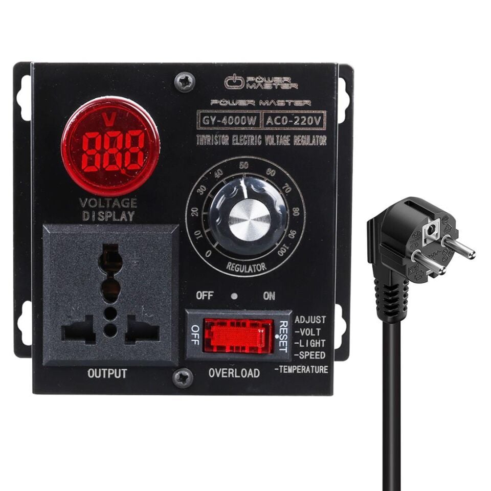 Powermaster PM-21013 10-100V AC 4000 Watt 15A Hız Işık Kontrolü Motor Sürücü Voltaj Regülatör