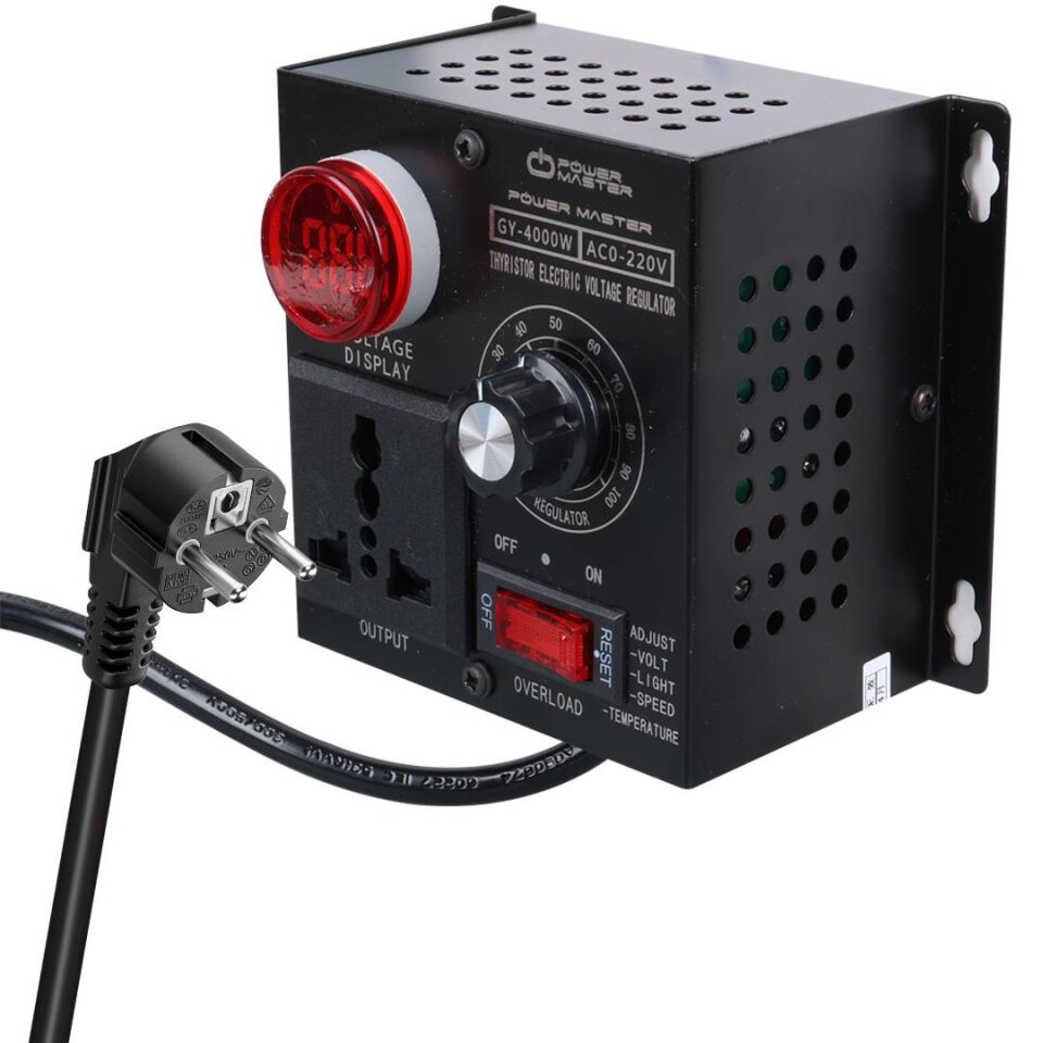 Powermaster PM-21013 10-100V AC 4000 Watt 15A Hız Işık Kontrolü Motor Sürücü Voltaj Regülatör