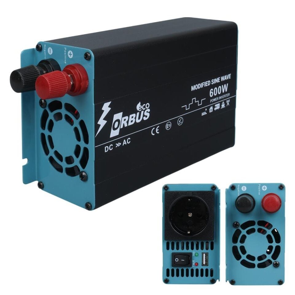 Orbus ORB600M DC 12V 220V AC 600W 1200W Modified Sinus Sine Wave Inverter