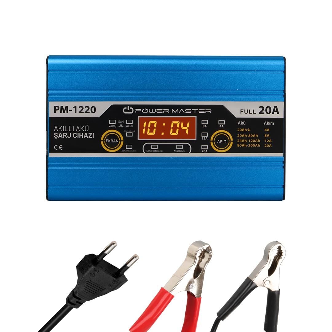 Powermaster PM-1220 12 Volt Max 20 Amper Lcd Ekranlı Akü Şarj Cihazı